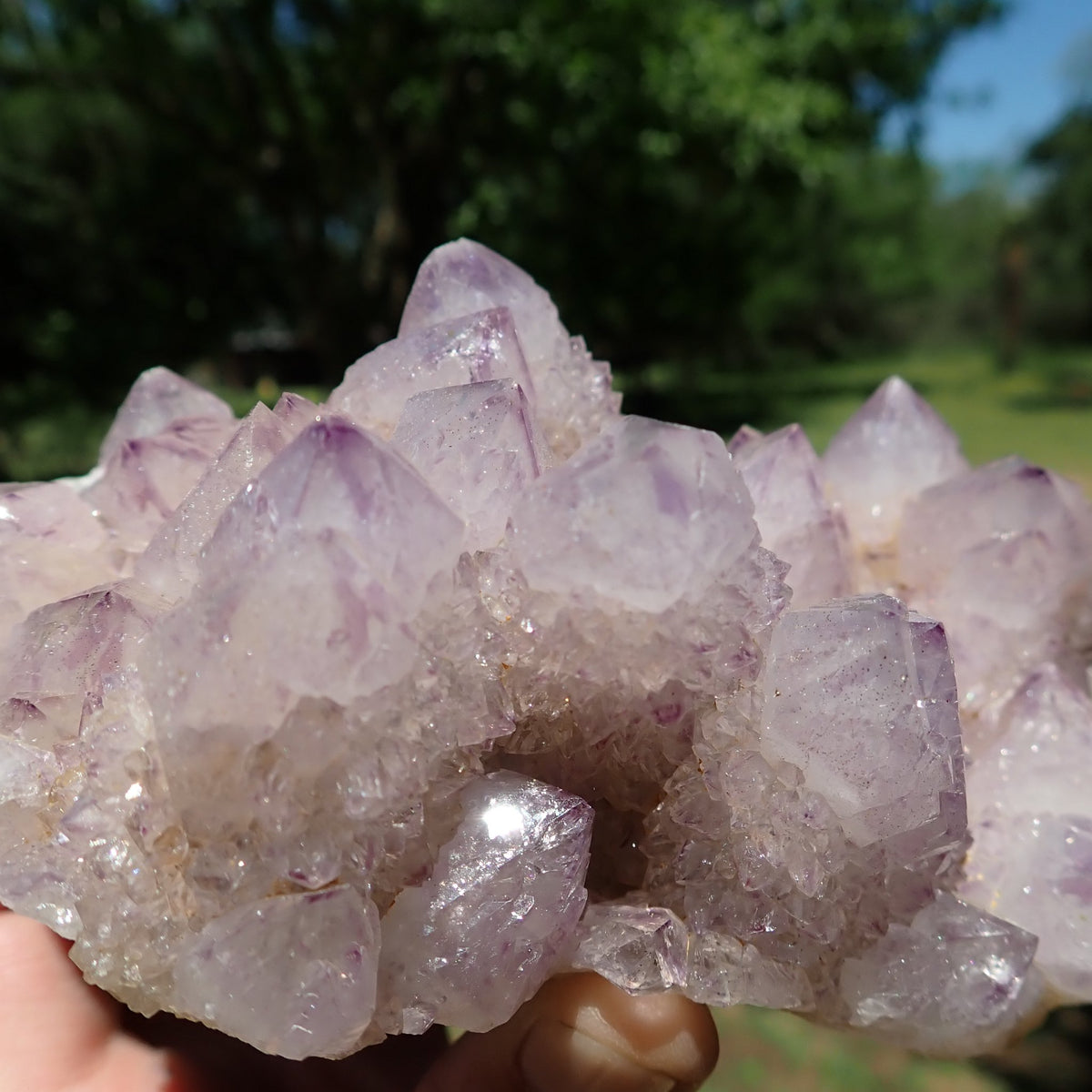 Cactus Spirit Quartz amethyst phantom cluster showing overlapping lavender points with smaller crystals across their sides