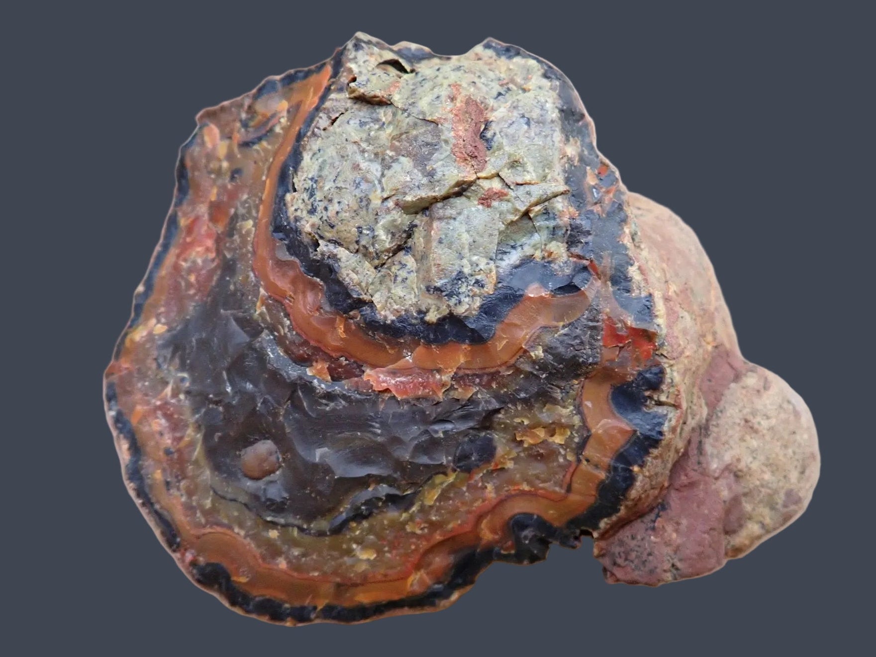 Lilangabi agate 94 mm – back view, natural rind, Eswatini