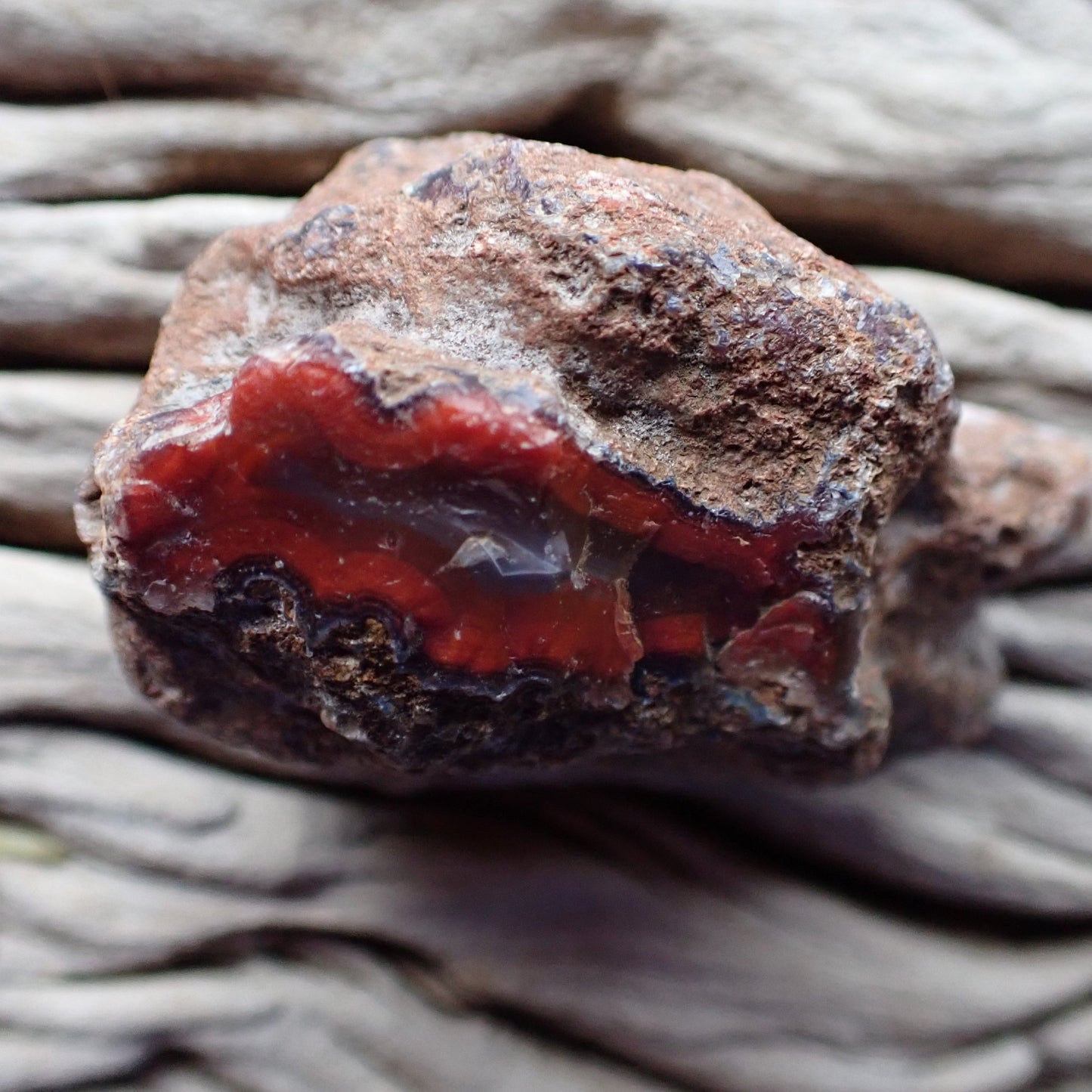 Unpolished rough side of Malawi agate showing natural texture