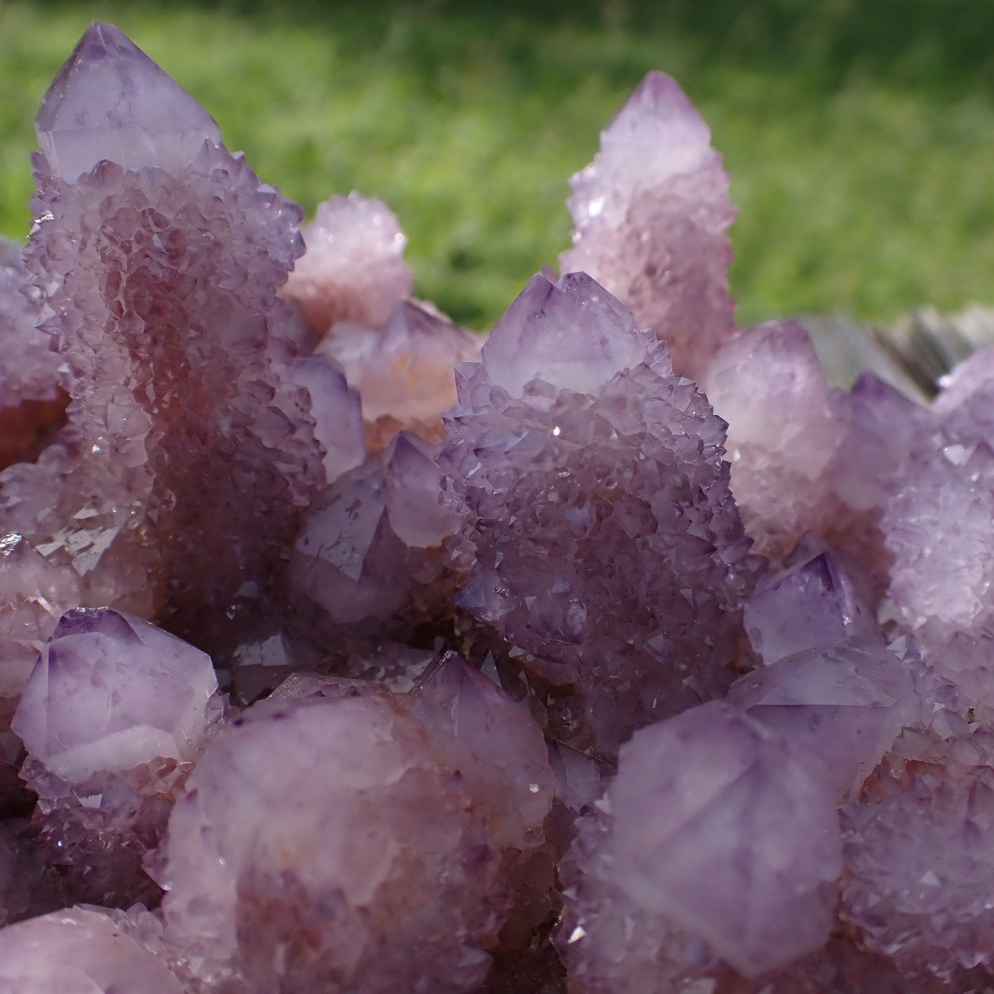 Amethyst Cactus Quartz Spirit Quartz cluster 160x120x60mm – macro detail showing secondary crystal encrustation and amethyst colouration, Boekenhouthoek South Africa | SKU OM00002