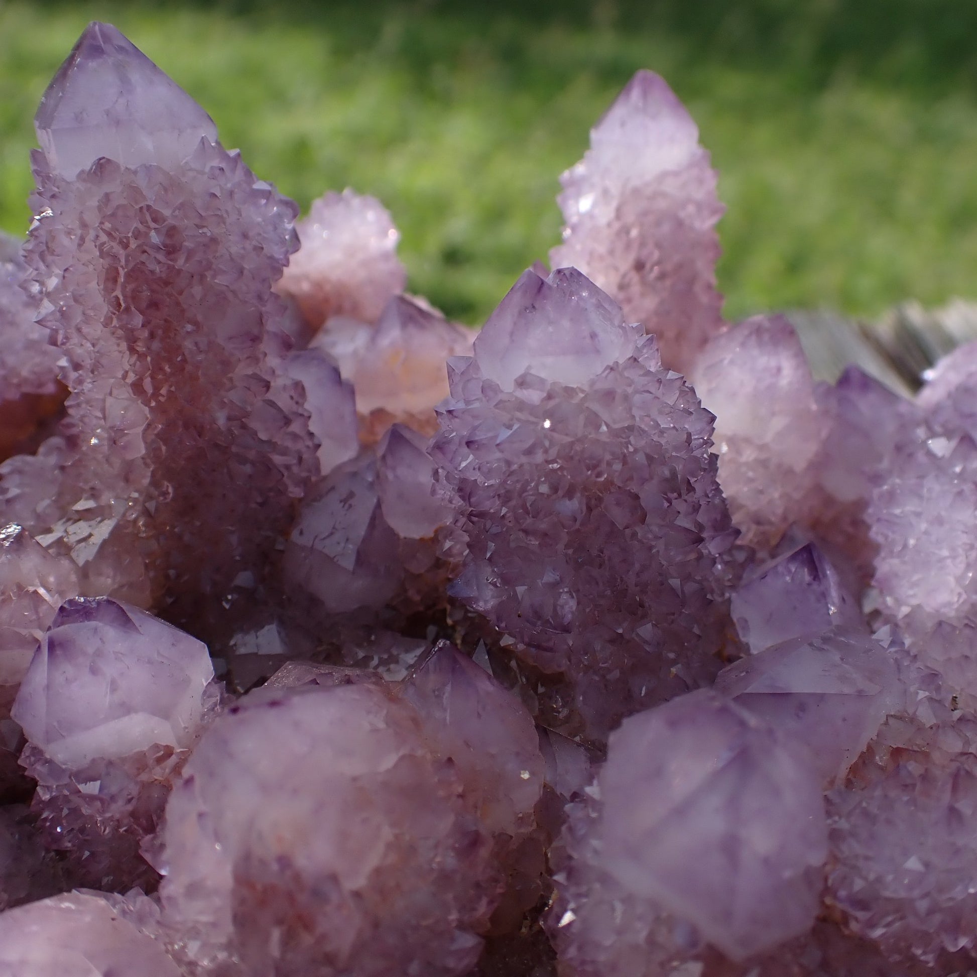 Amethyst Cactus Quartz Spirit Quartz cluster 160x120x60mm – macro detail showing secondary crystal encrustation and amethyst colouration, Boekenhouthoek South Africa | SKU OM00002