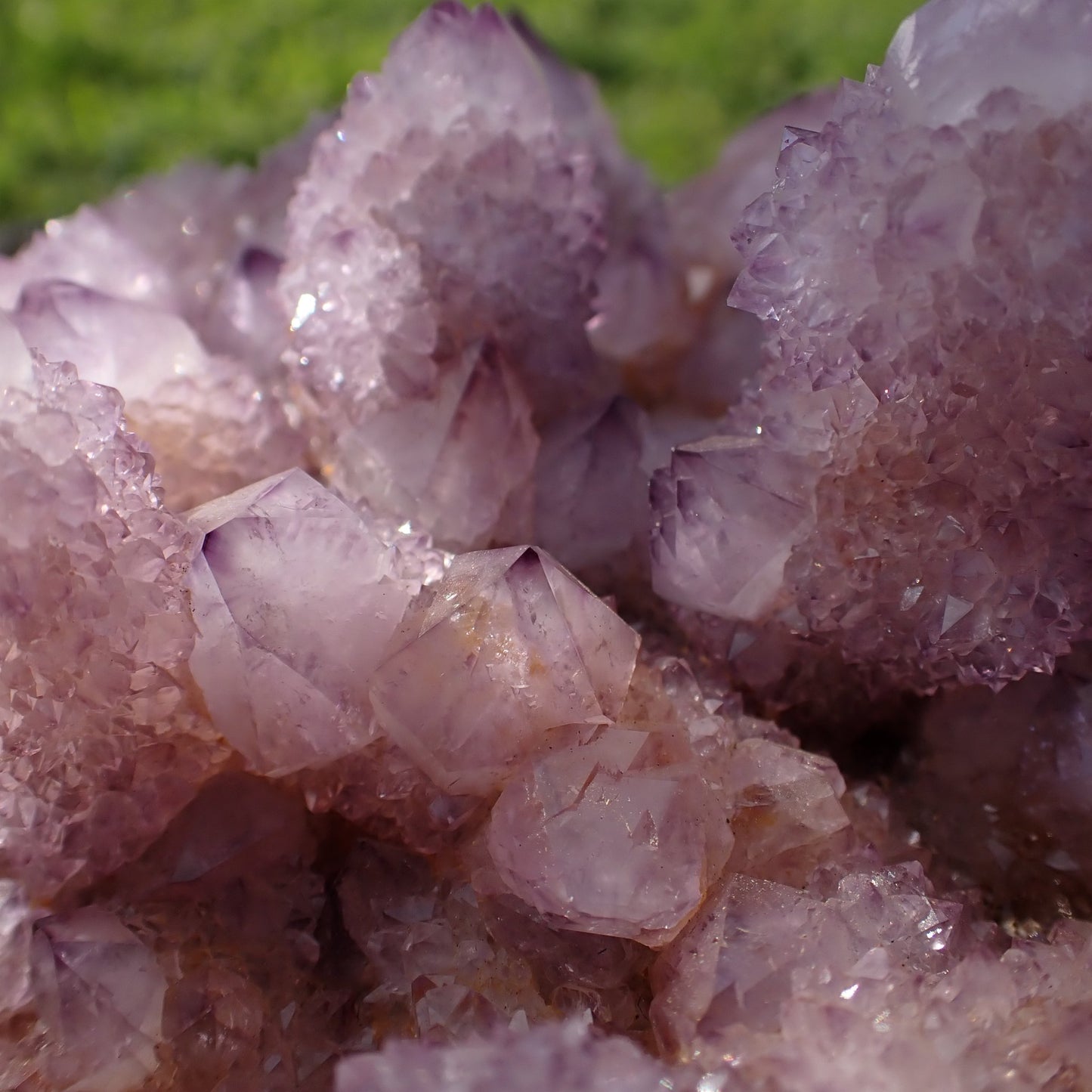 Amethyst Cactus Quartz Spirit Quartz cluster 160x120x60mm – macro view showing crystal density and warm amethyst-purple tones, Boekenhouthoek South Africa | SKU OM00002