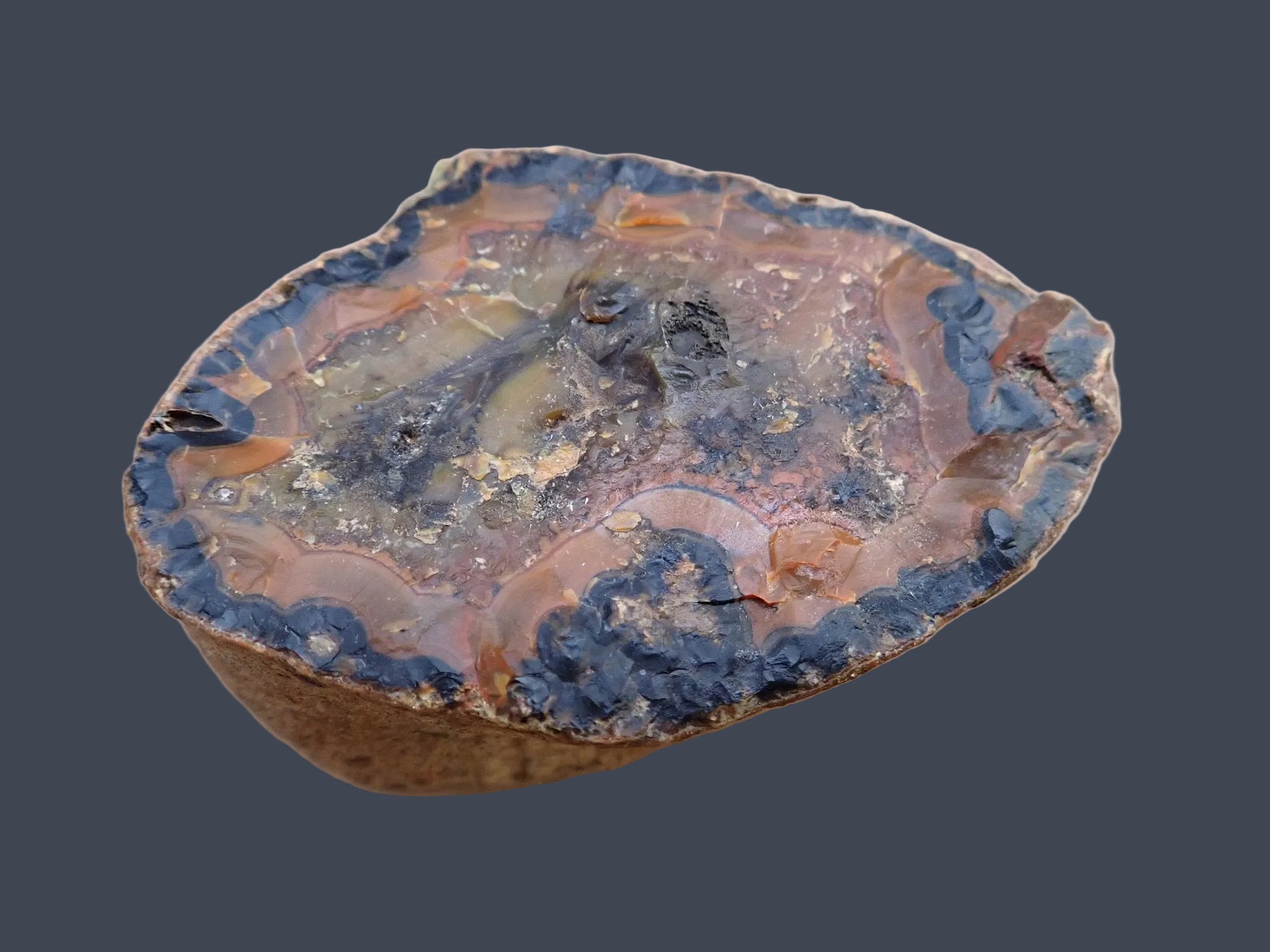 Lilangabi agate 91 mm – back view, natural rind, Eswatini