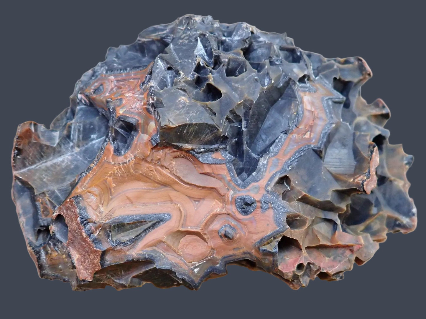 Lilangabi agate 146 mm – back view, natural rind, Eswatini