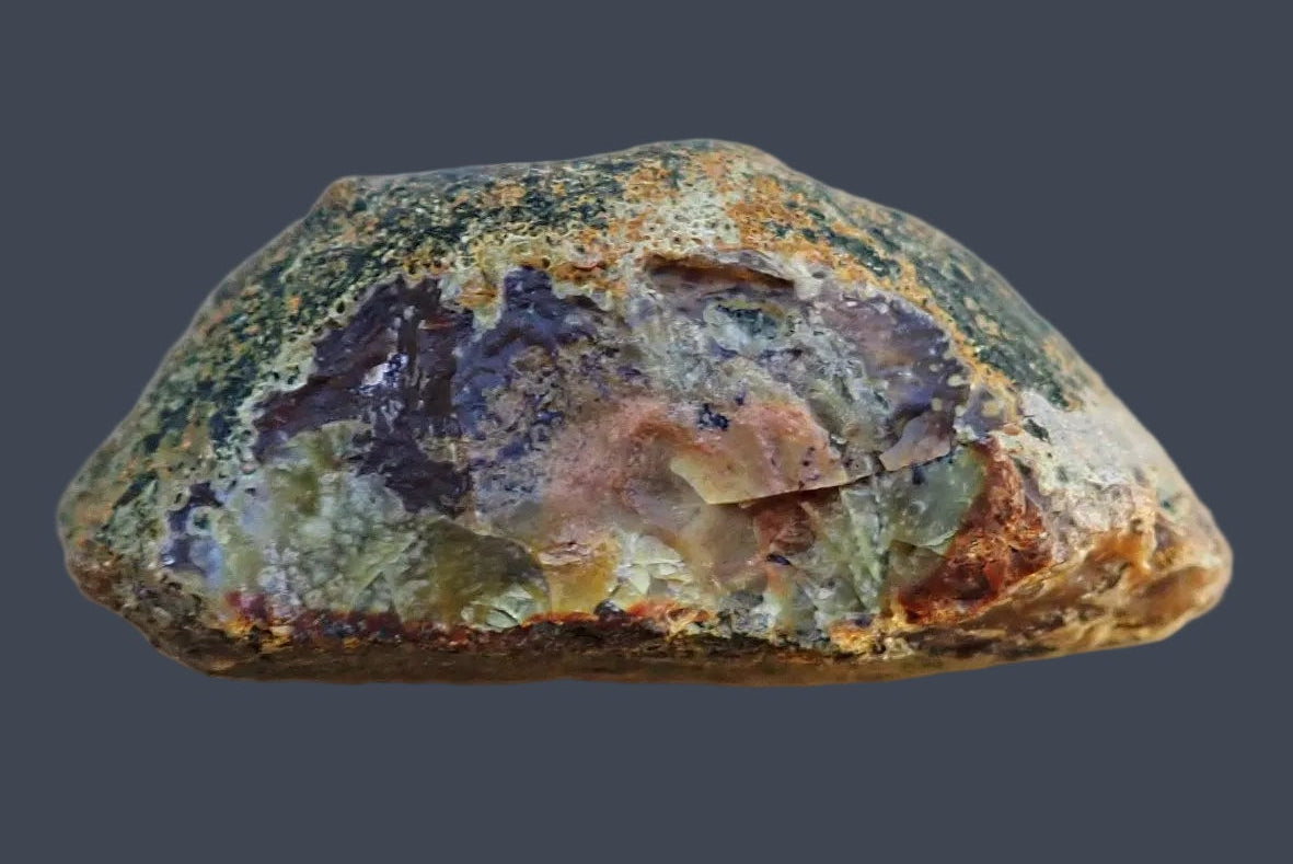 Lilangabi agate 71 mm – back view, natural rind, Eswatini