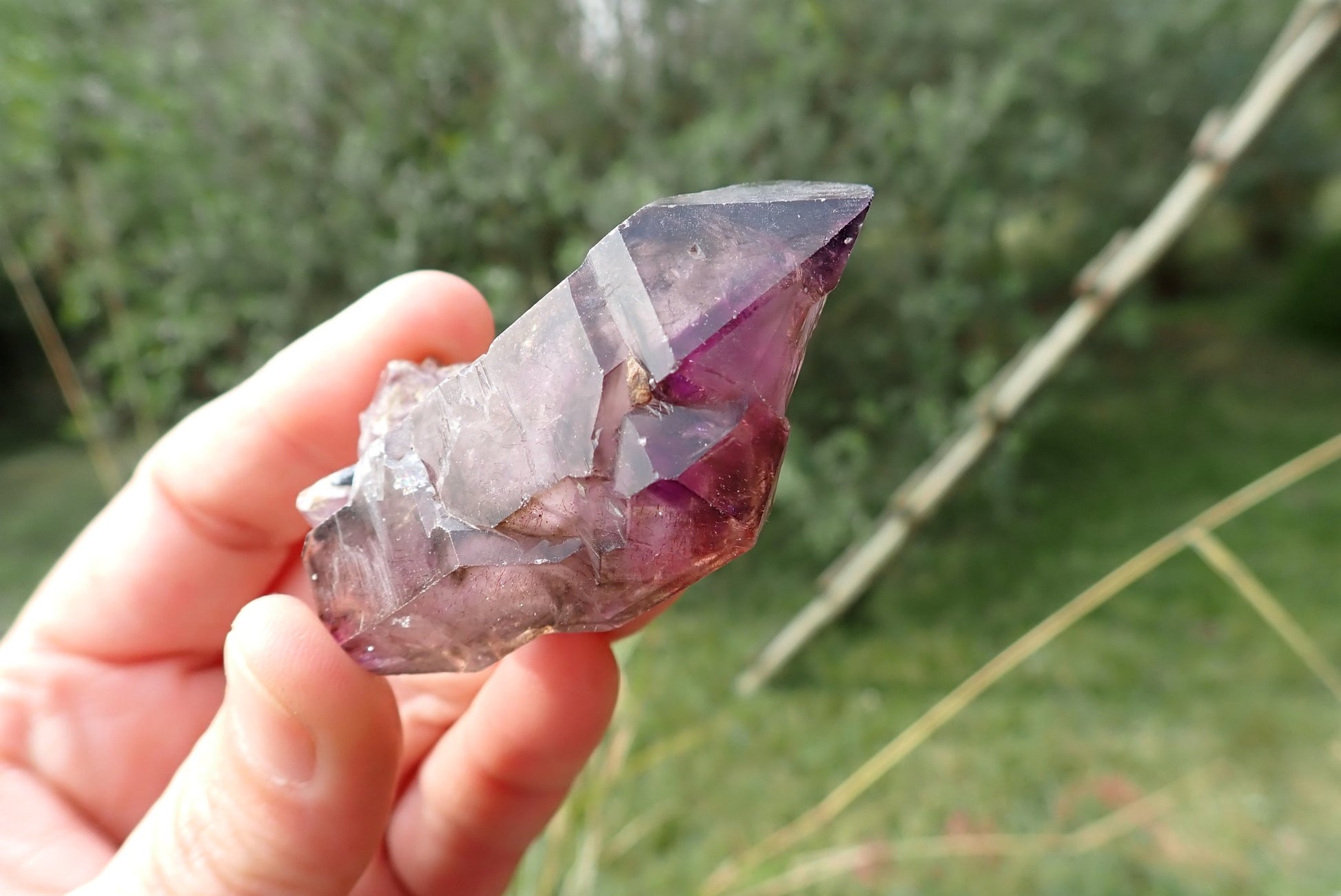 Shangaan amethyst single point – deep purple termination, smoky base, Chiredzi Zimbabwe