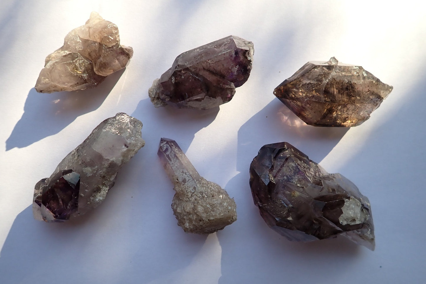 Shangaan Amethyst tray lot – selection of 6 crystals, windows and double terminations, Chiredzi Zimbabwe