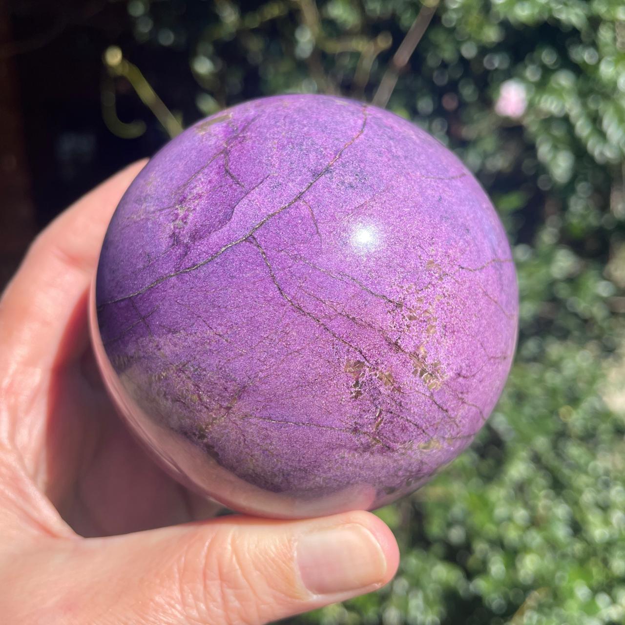 Stichtite Serpentine Atlantisite polished sphere 83mm – fine-grained violet-purple surface, minimal matrix, Mpumalanga South Africa | SKU OM00001