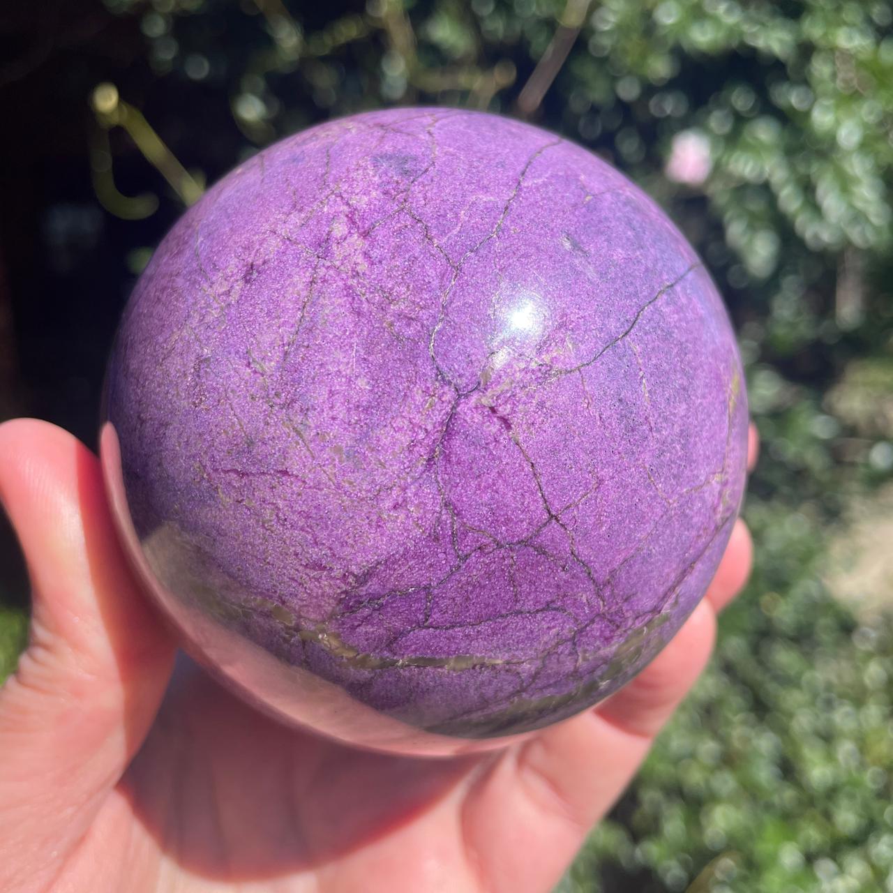 Stichtite Serpentine Atlantisite polished sphere 83mm – close crop, smooth Stichtite surface texture detail, Mpumalanga South Africa | SKU OM00001