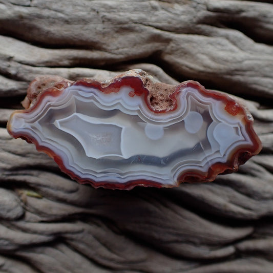 Polished Malawi candy agate from the Ngabu region with ghost banding and ghost eyes, lovely translucent effect
