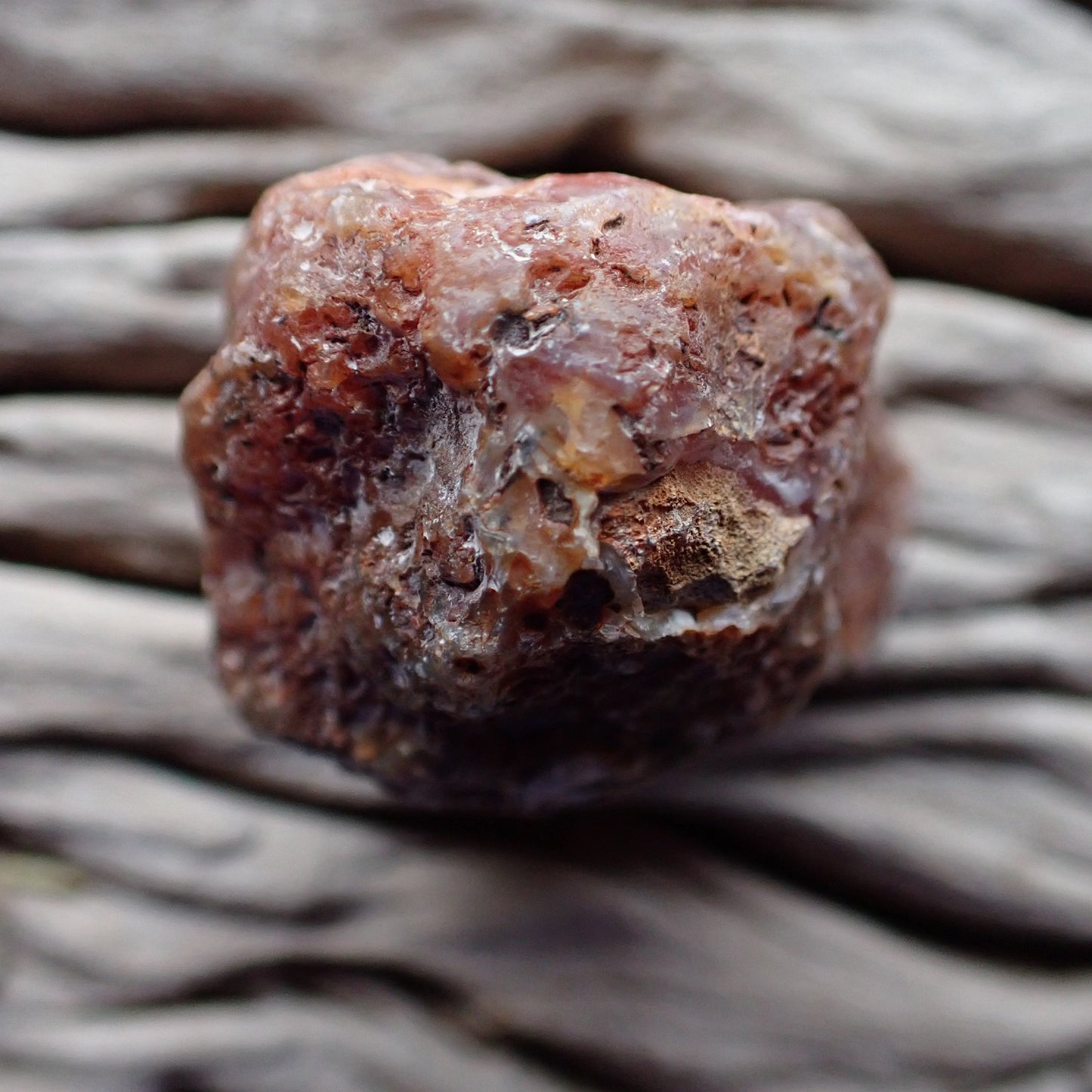 Unpolished rough side of Malawi agate showing natural texture