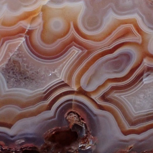 Close-up of a Malawi agate with  unusual banding, double chamber and a nice clear eye