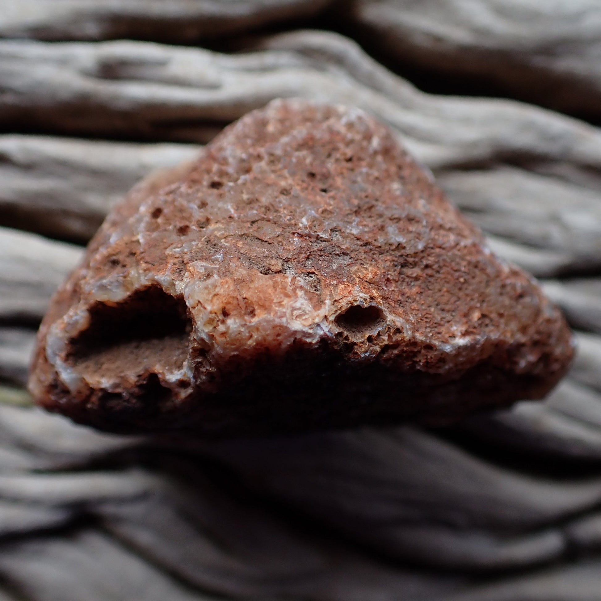 Unpolished rough side of Malawi agate showing natural texture