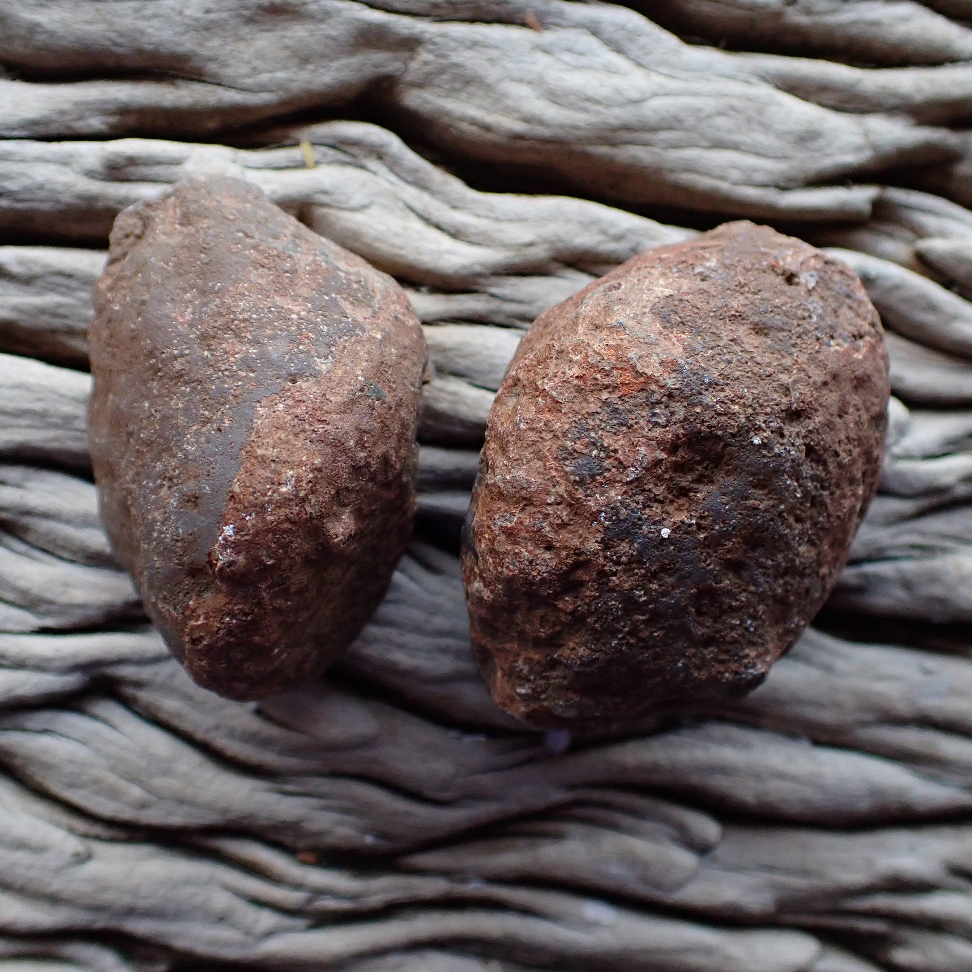 unpolished sides of a Malawi agate pair