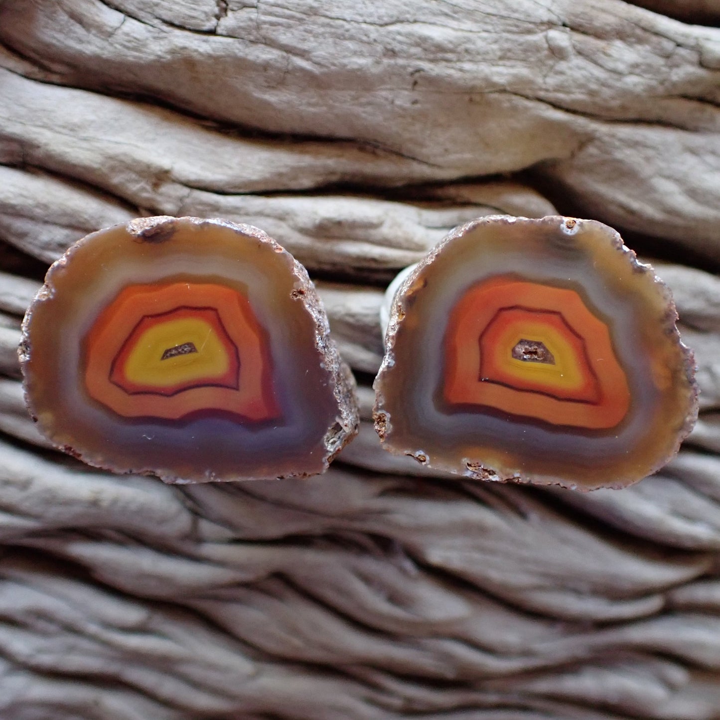Lovely little matching Malawi agate cut and polished pair. These literally look like small candy! They feature chromatism with orange colours bleeding into yellow