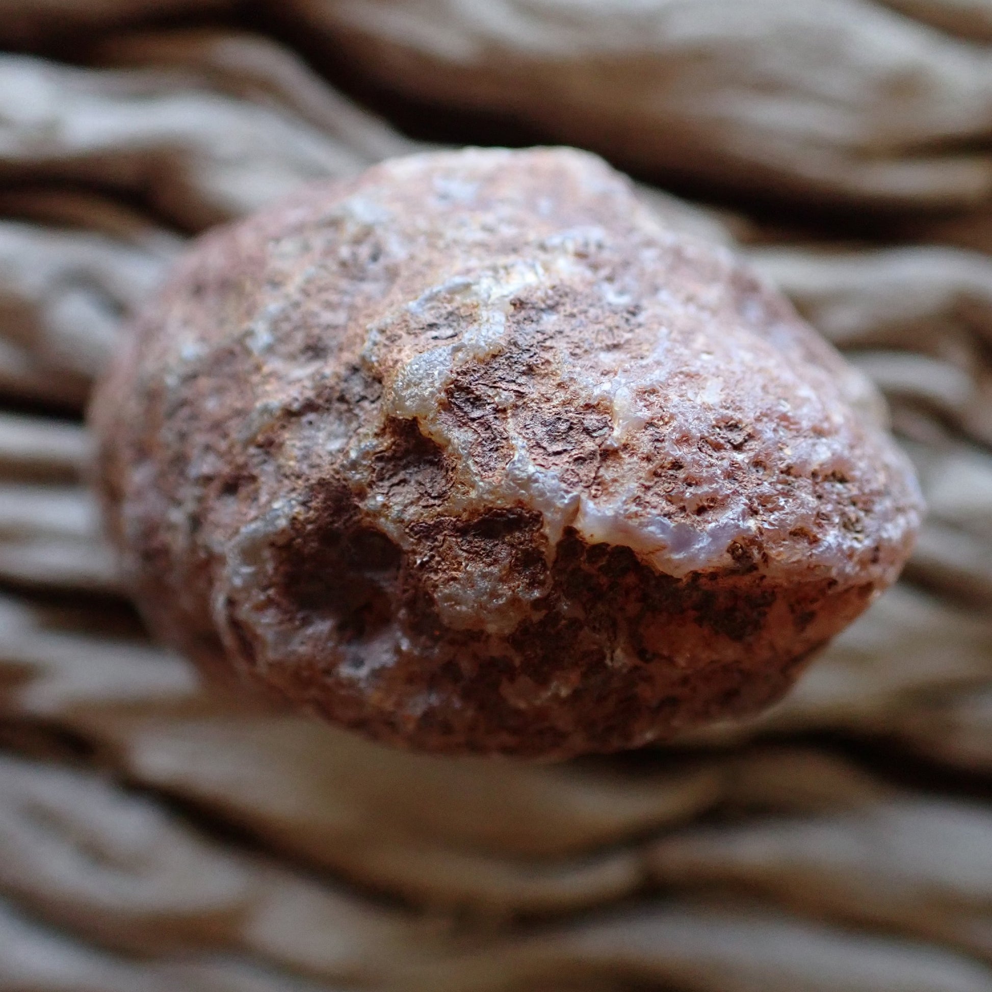 Unpolished side of a Malawi Ngabu achat agate nodule