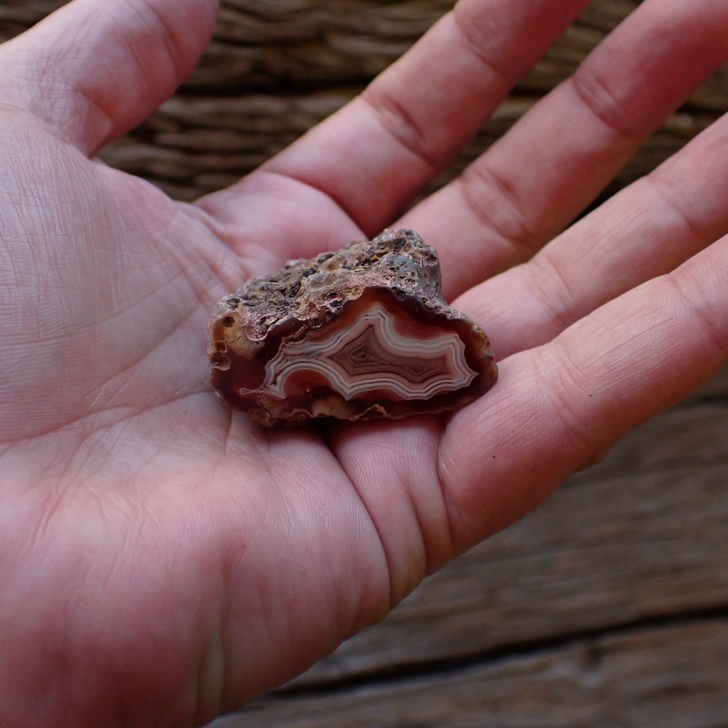 Natural hand-polished Malawi agate 37 mm – in-hand size reference, Ngabu sourced | SKU 000482