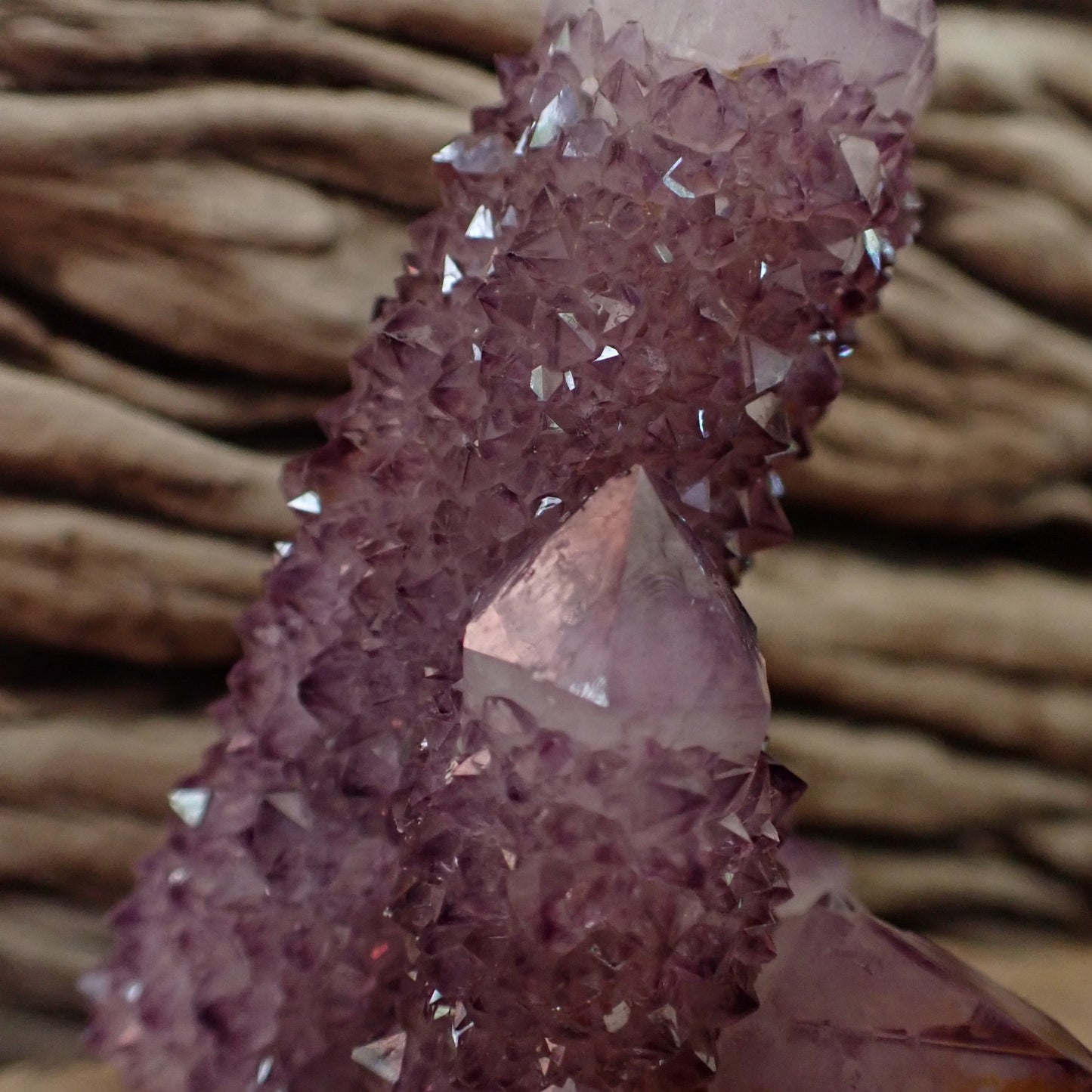 Close-up amethyst Cactus Quartz Spirit Quartz cluster 69mm – drusy second-generation crystal coverage, well-defined terminations | SKU OM00003