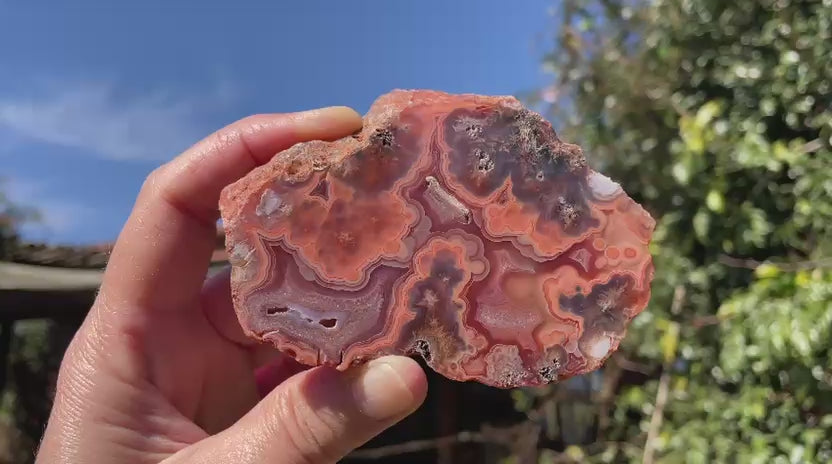 Malawi agate 96 mm – rotating view, multi-chambered, plume formations and pseudomorphs