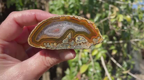 Lilangabi agate 71 mm – rotating view, floater, chromatism, dendritic inclusions