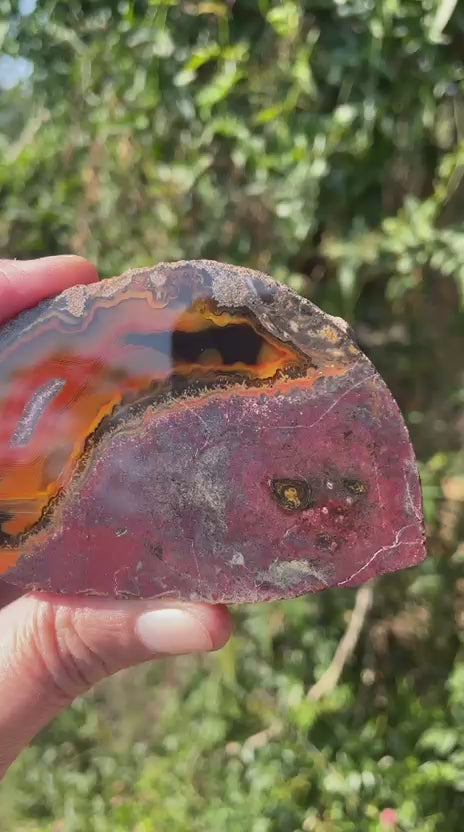 Lilangabi agate 87 mm – video, chromatism, waterlines, orange-red and amber palette, Eswatini | SKU LIL00032