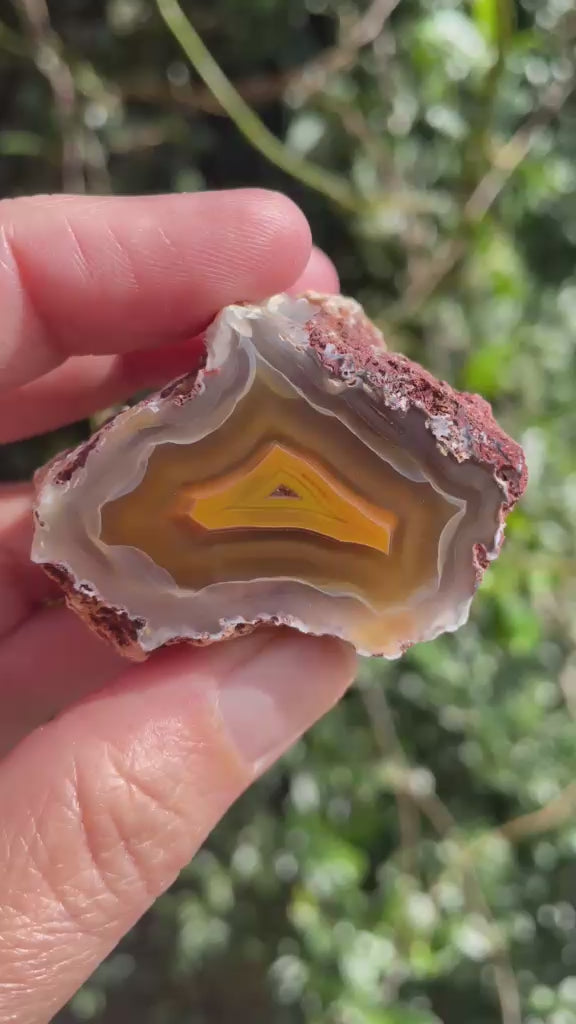 Natural hand-polished Malawi agate 48 mm – rotating view, scalloped banding, ghost banding | SKU 000497