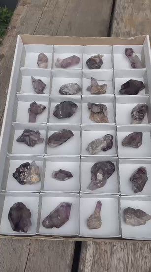 Shangaan Amethyst batch SWB00001 – video, 24-piece mixed grade lot, 40–60 mm, Chiredzi, Zimbabwe
